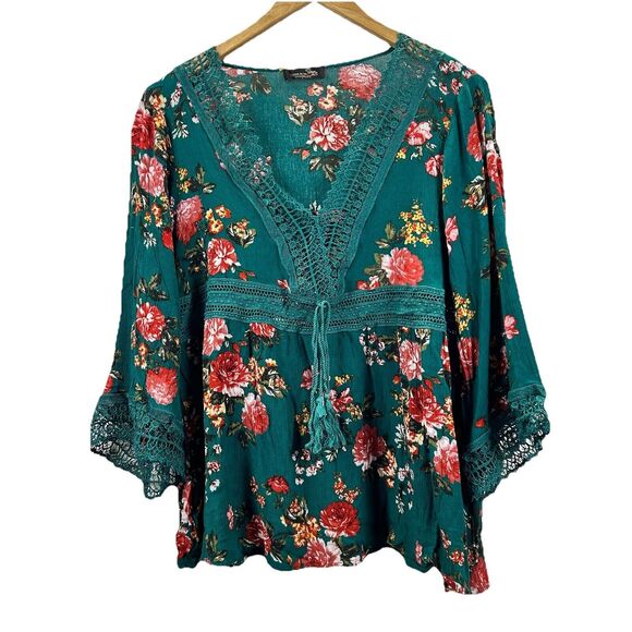 Suzanne Betro Tops - Suzanne Betro Top Shirt Womens Green Multicolor Boho Floral Crochet Blouse NO SZ